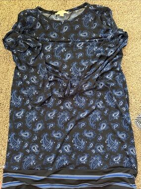 Michael Kors Blue Paisley Print Long Sleeve Dress